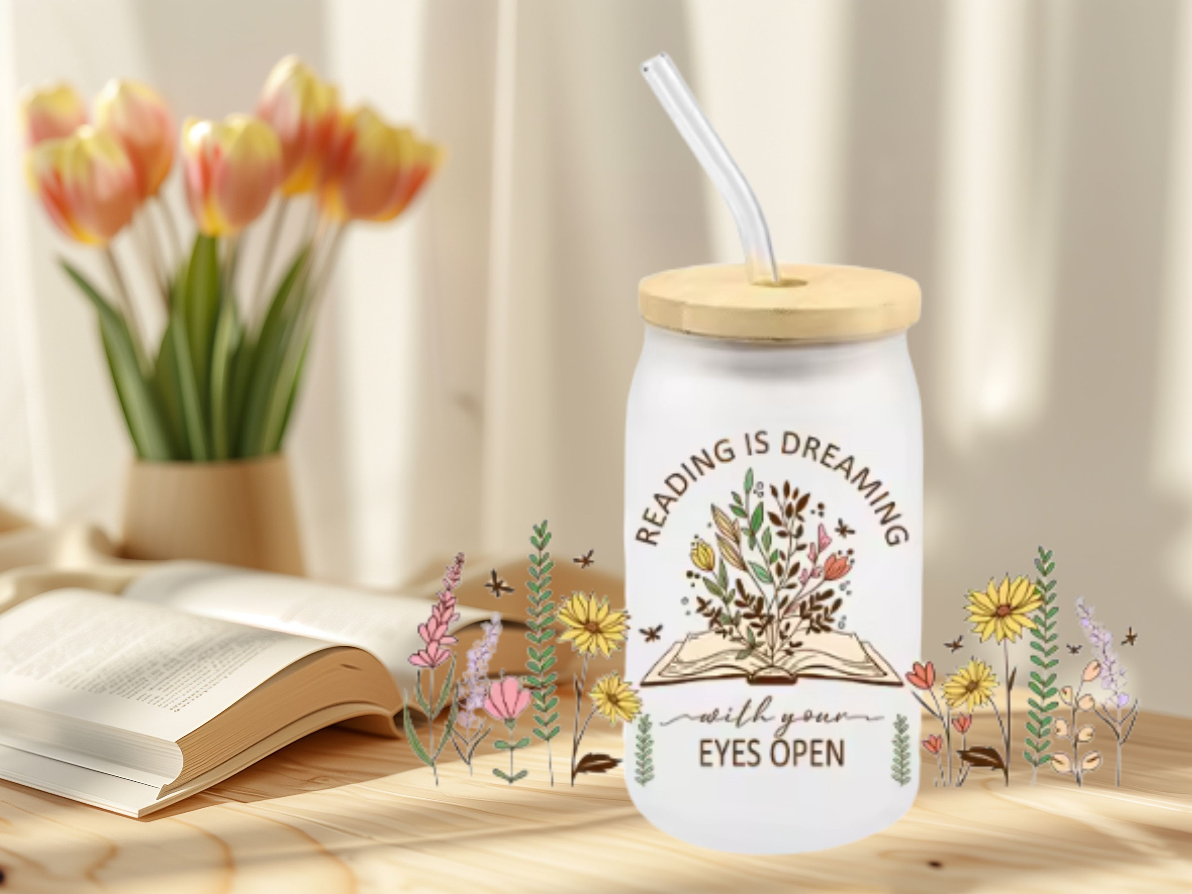 Bookish Frosted Glass Cup