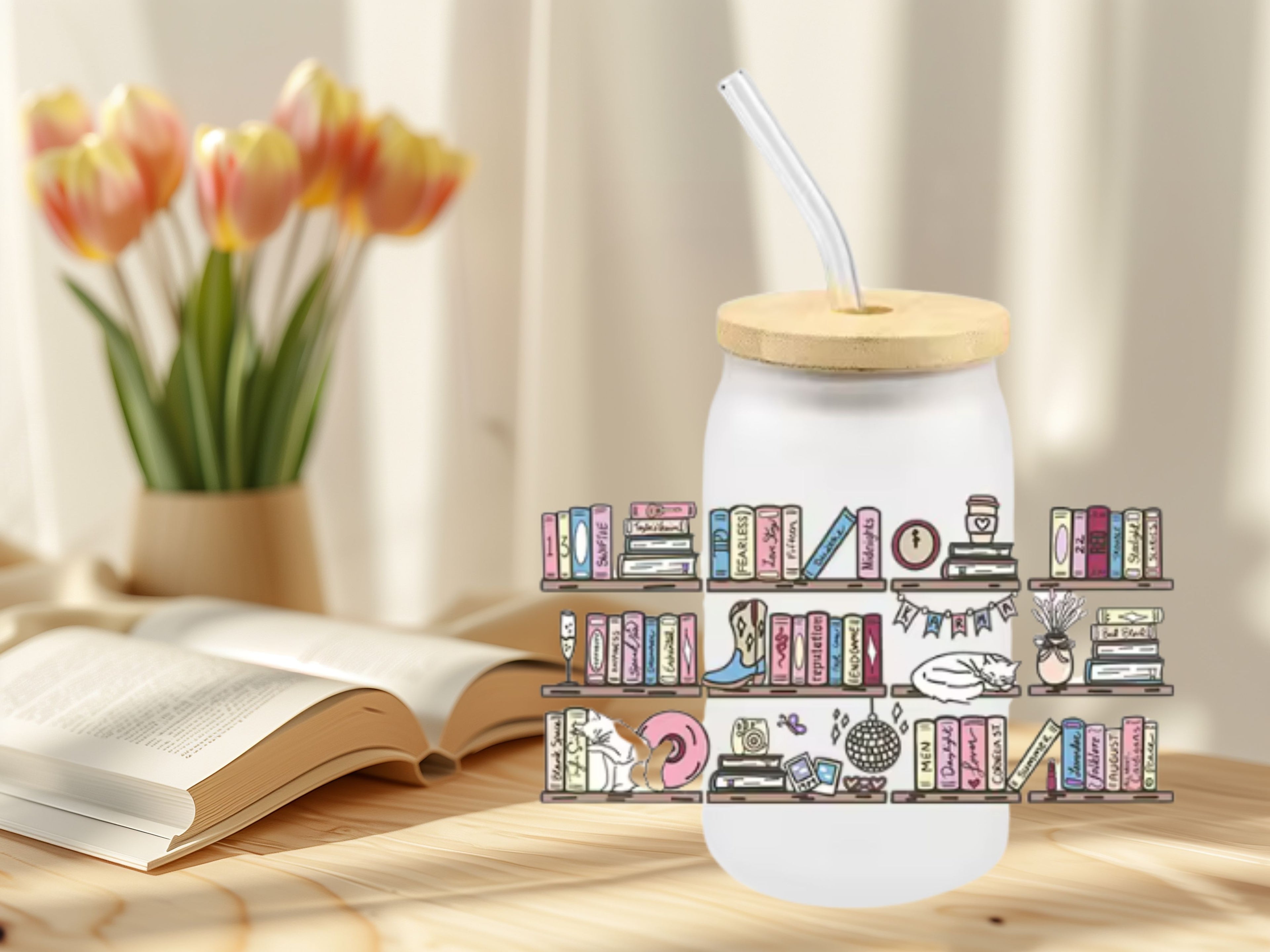 Bookish Frosted Glass Cup