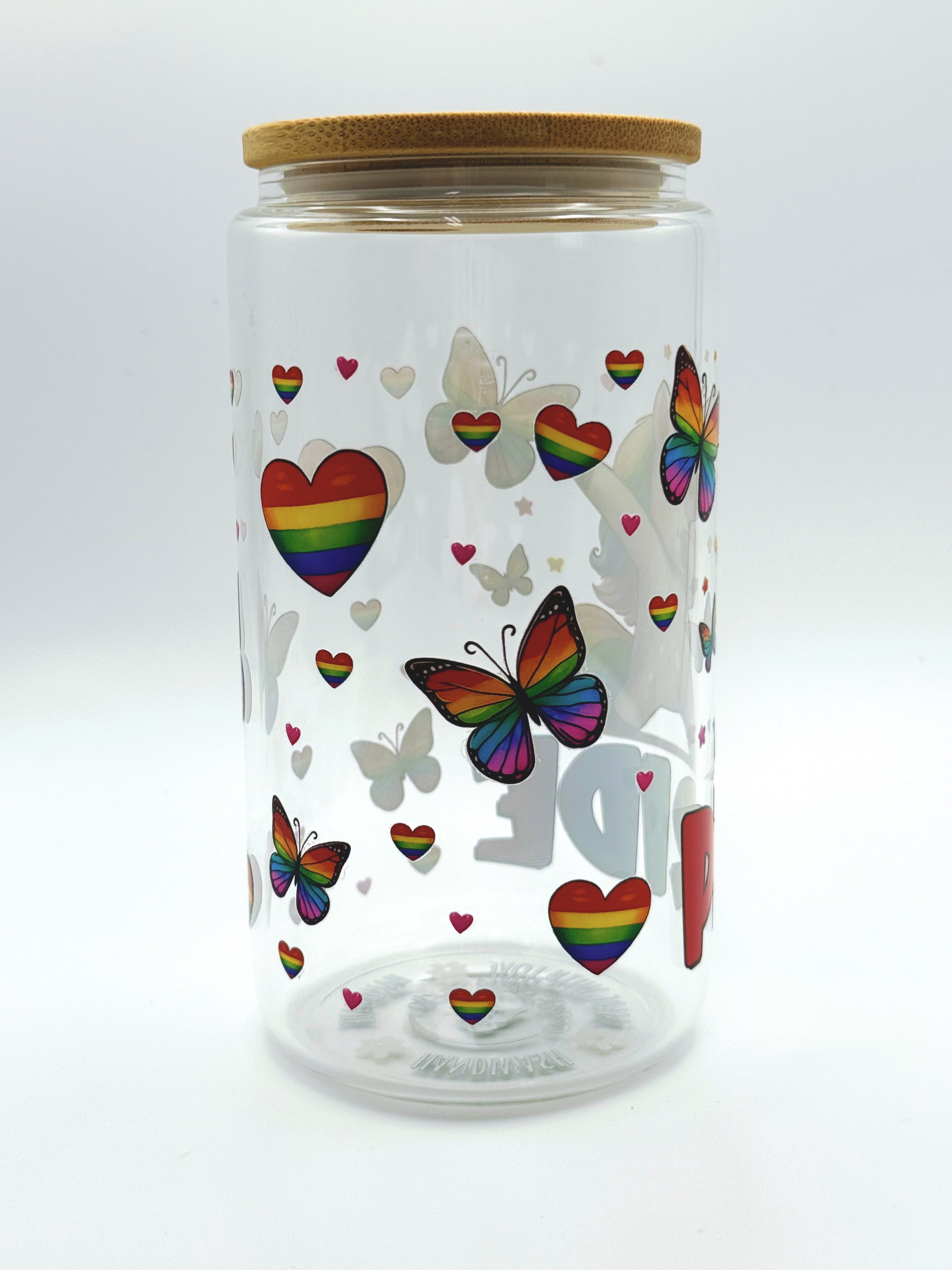 Rainbow Love Glass Cup