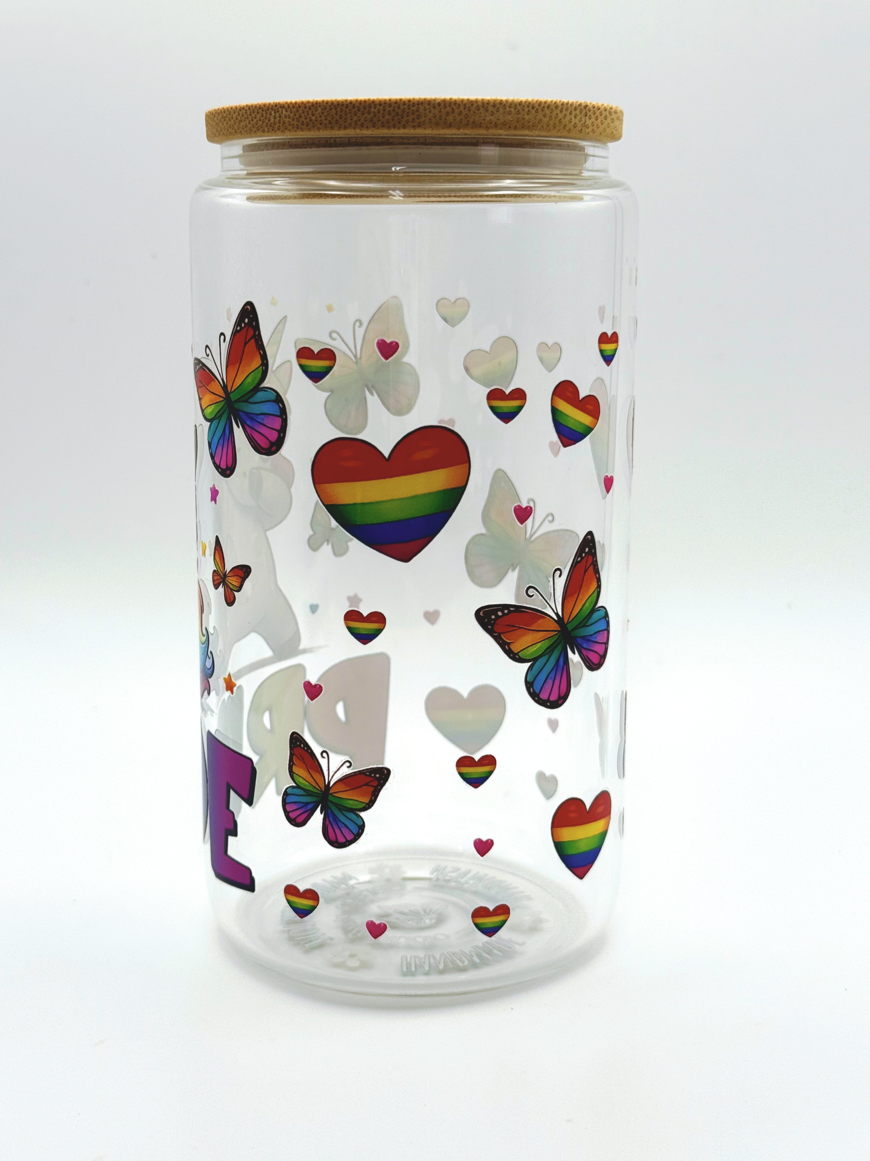 Rainbow Love Glass Cup