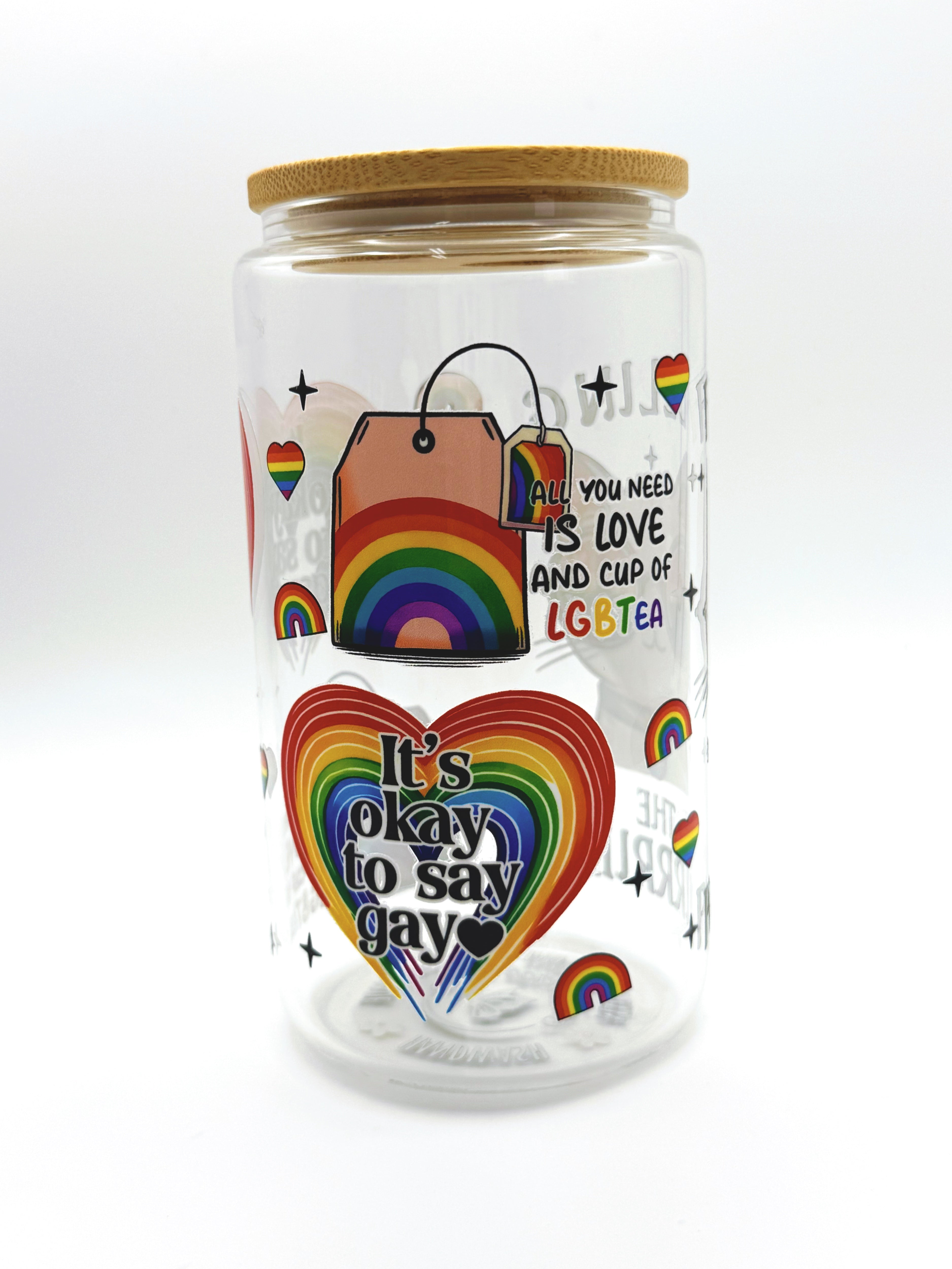 Rainbow Love Glass Cup