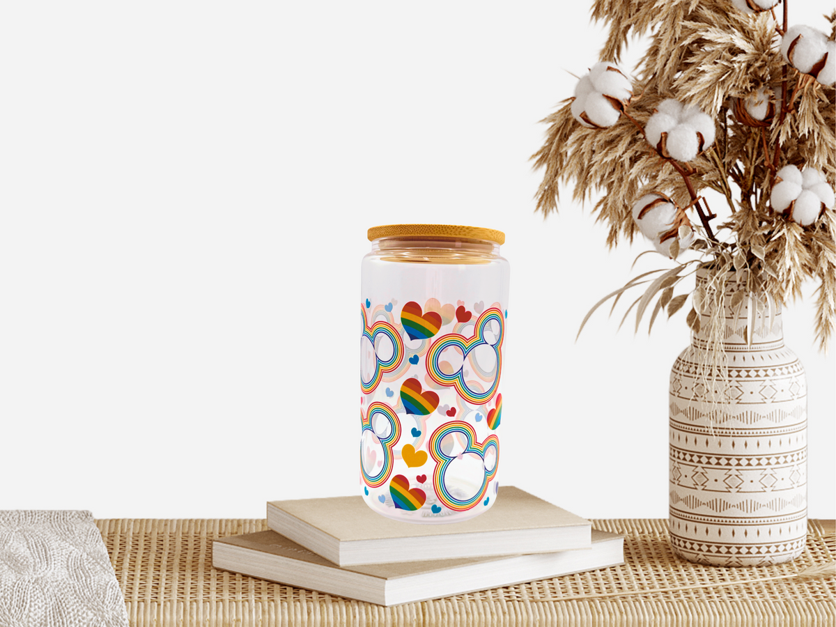 Rainbow Love Glass Cup