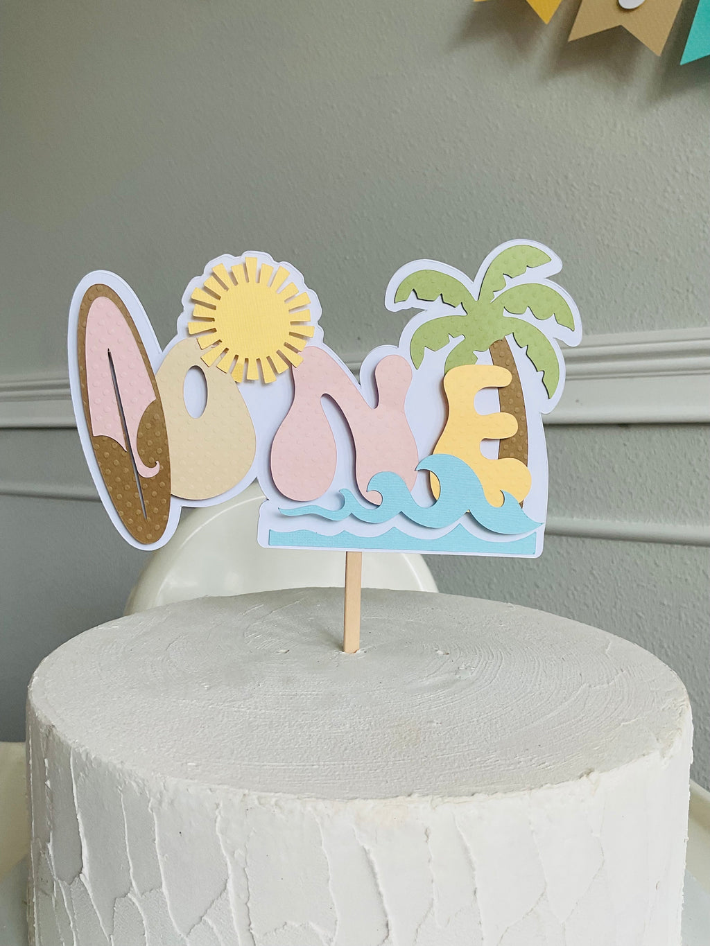 The Big One Surf Girl Birthday Cake Topper Little Surfer Cake Topper Beach Theme Party Girl's Surfboard 1st Birthday Cake Topper Beach Theme