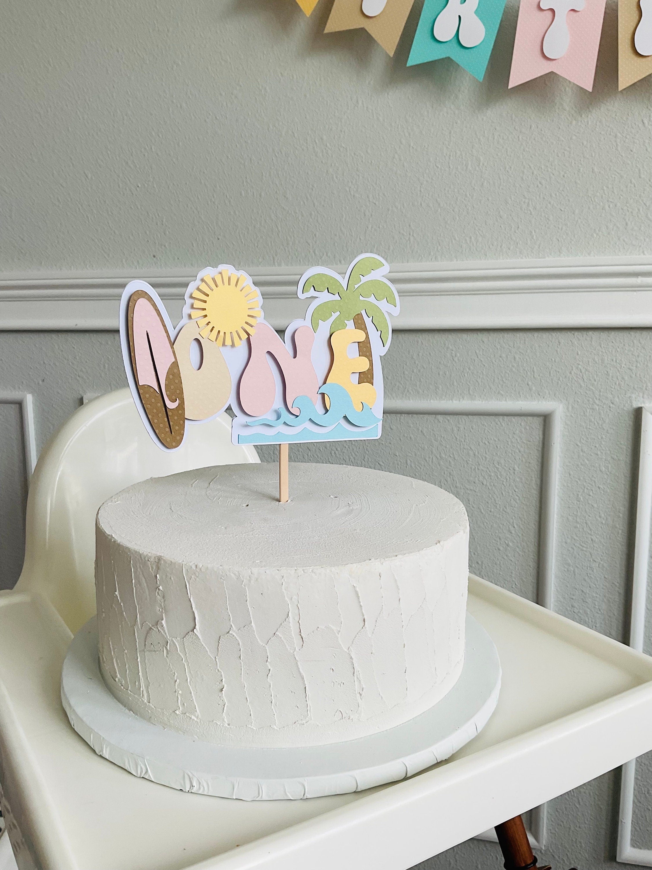 The Big One Surf Girl Birthday Cake Topper Little Surfer Cake Topper Beach Theme Party Girl's Surfboard 1st Birthday Cake Topper Beach Theme