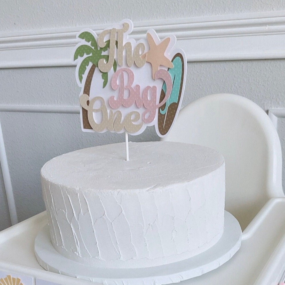 The Big One Surf Girl Birthday Cake Topper Little Surfer Cake Topper Beach Theme Party Girl's Surfboard 1st Birthday Cake Topper Beach Theme