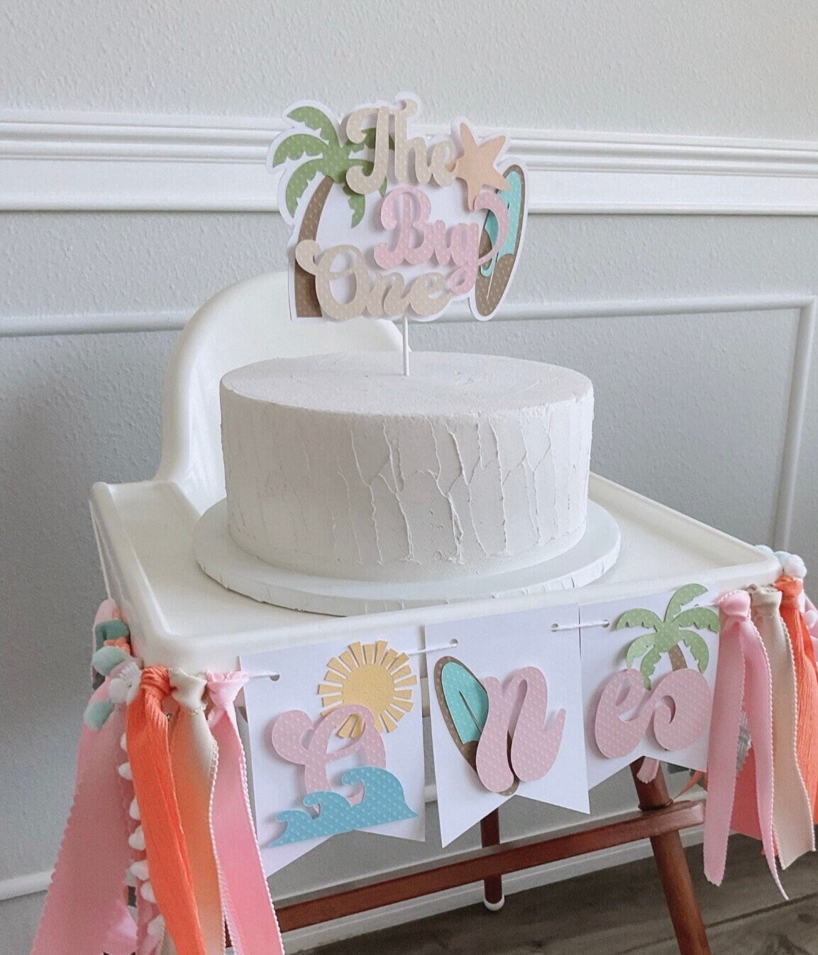 The Big One Surf Girl Birthday Cake Topper Little Surfer Cake Topper Beach Theme Party Girl's Surfboard 1st Birthday Cake Topper Beach Theme