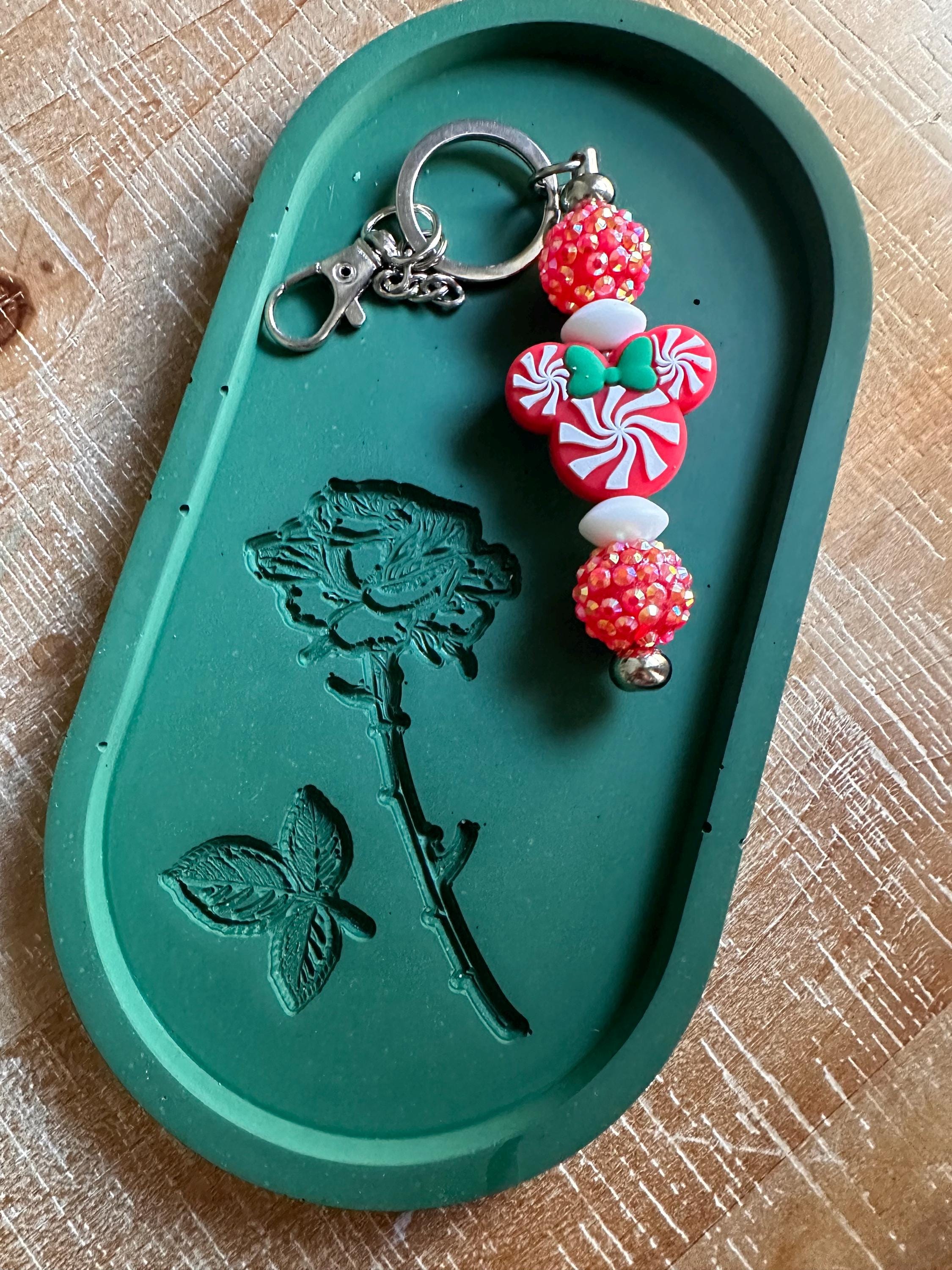 Candy Cane Mouse Head Keychain Beaded Christmas Bag Charm Magical Ears Bag Charm Key Charm Christmas Gift Holiday Keychain New Car Gift