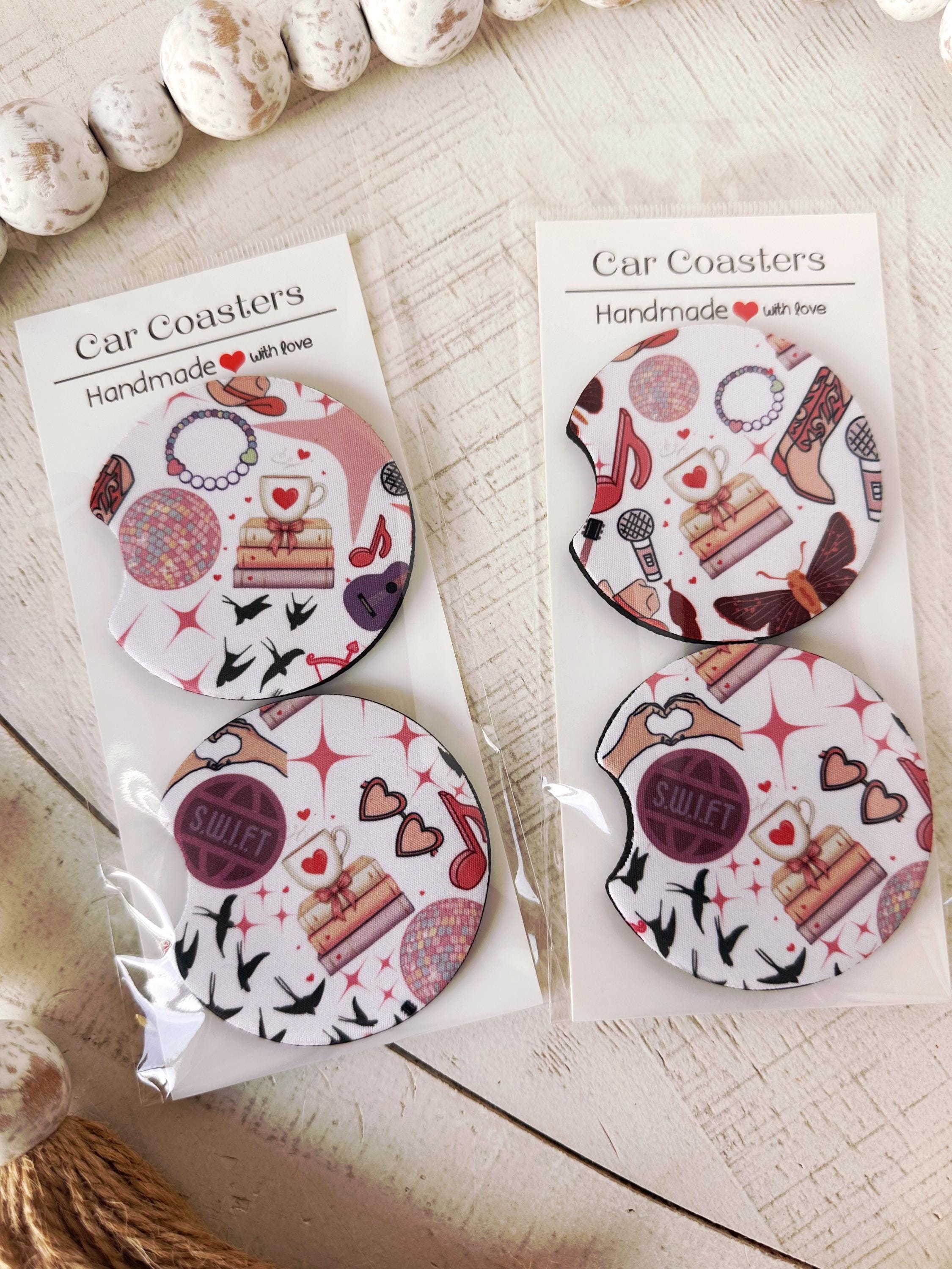 Trendy Tay Car Coaster Set of 2 Absorbent Cup Holder Inserts Book Lover Auto Decor Teen First Car Gift