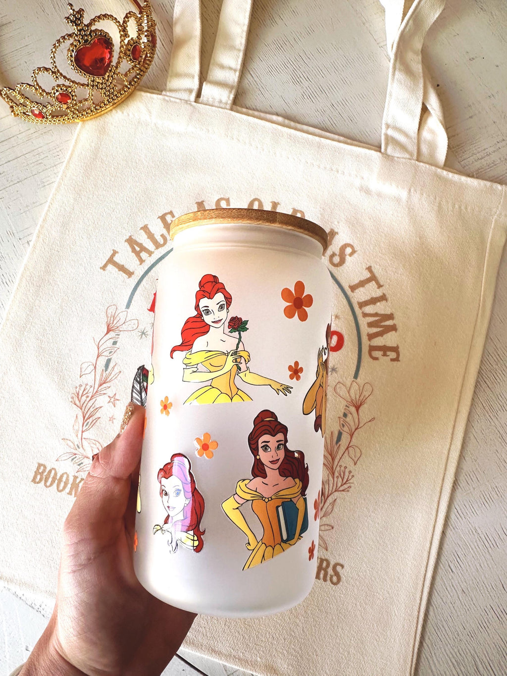 Princess Book Tote Bag Belle Book Shop Reusable Canvas Tote Book Lover Library Reading Bookish Bag