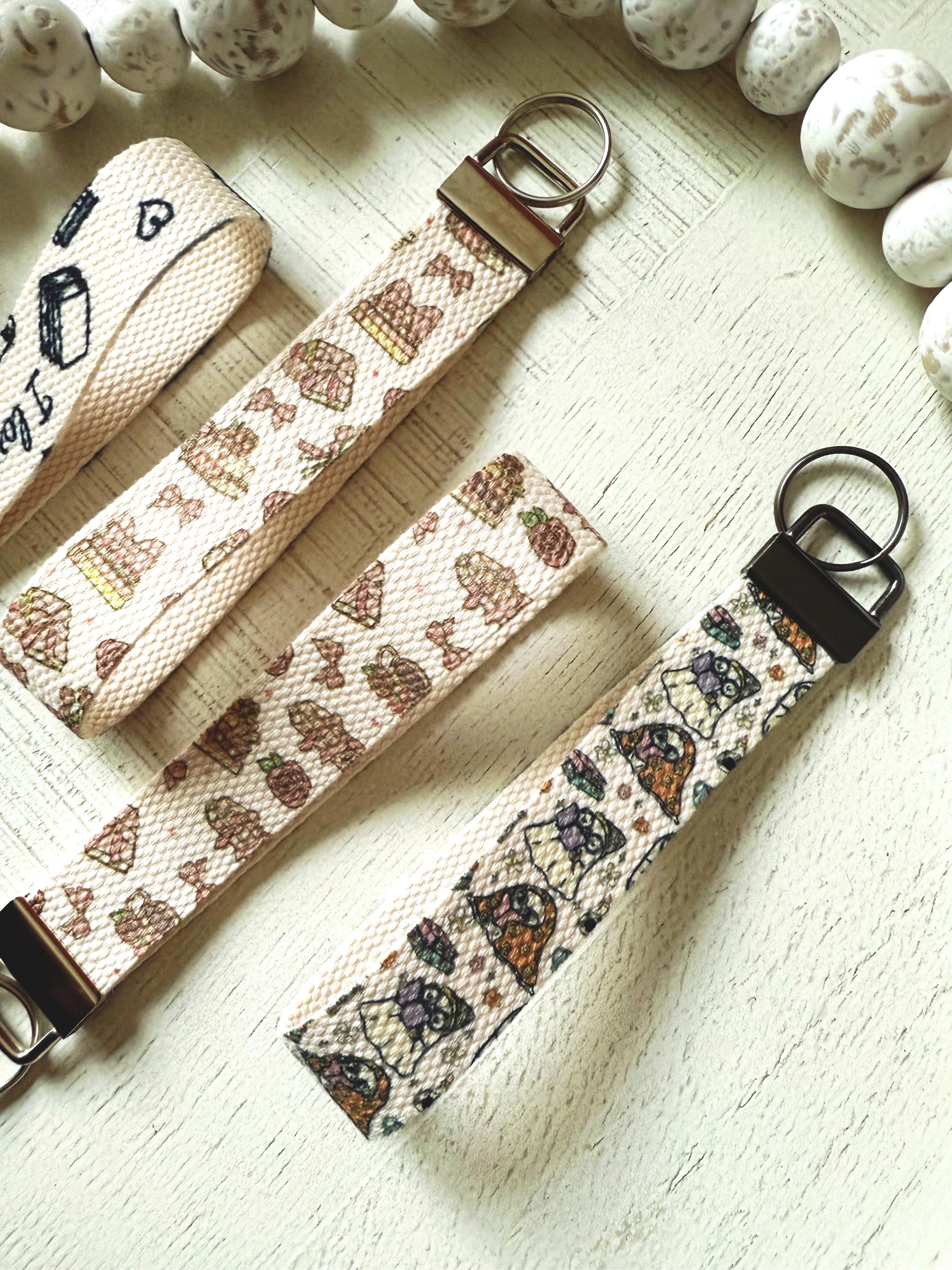 Book Lover Wristlet Keychain Canvas Key Fob Bookish Reader Gift Book Club Accessory I Love Books Wristlet Keychain for Readers everyday uses