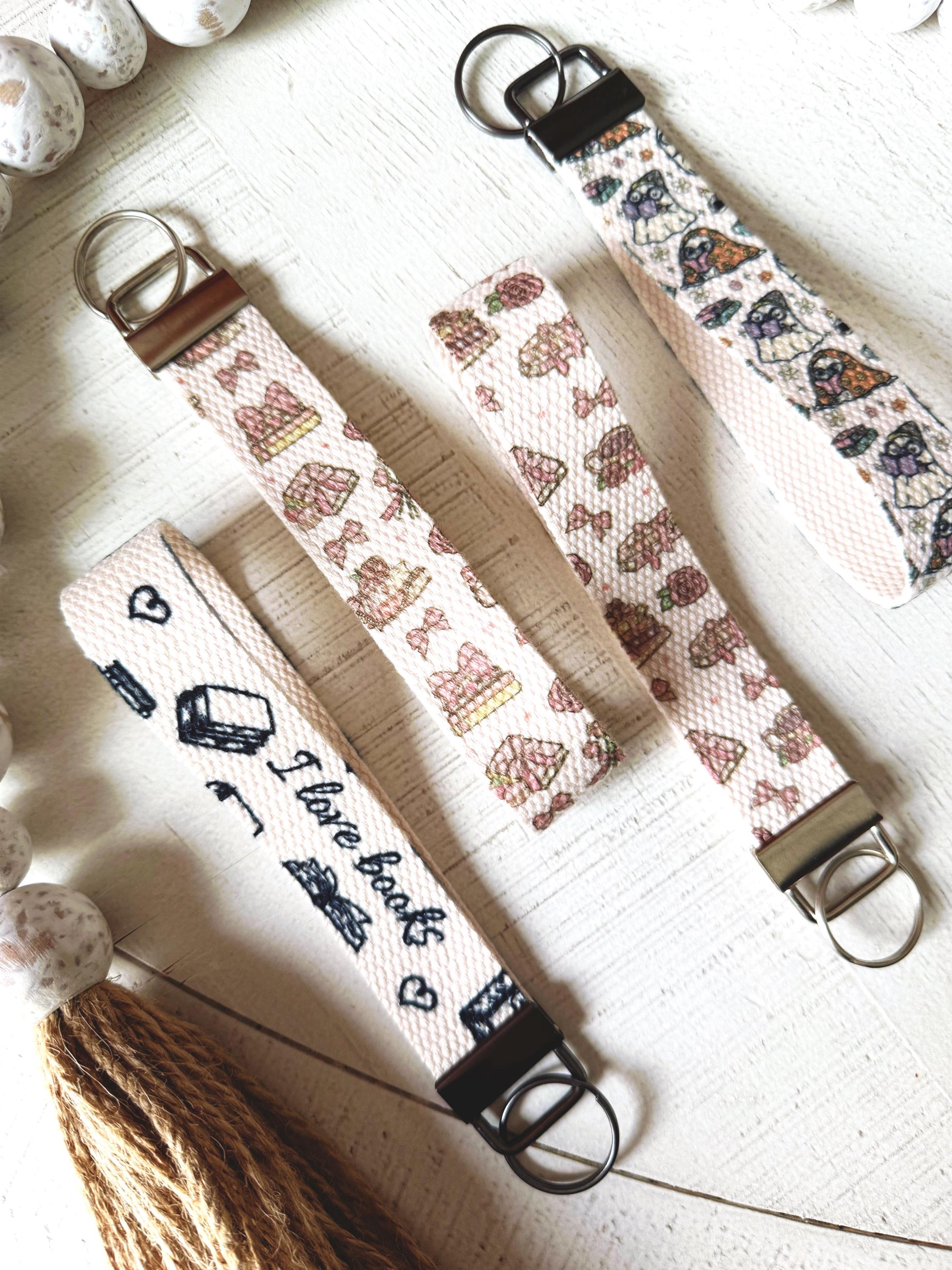 Book Lover Wristlet Keychain Canvas Key Fob Bookish Reader Gift Book Club Accessory I Love Books Wristlet Keychain for Readers everyday uses