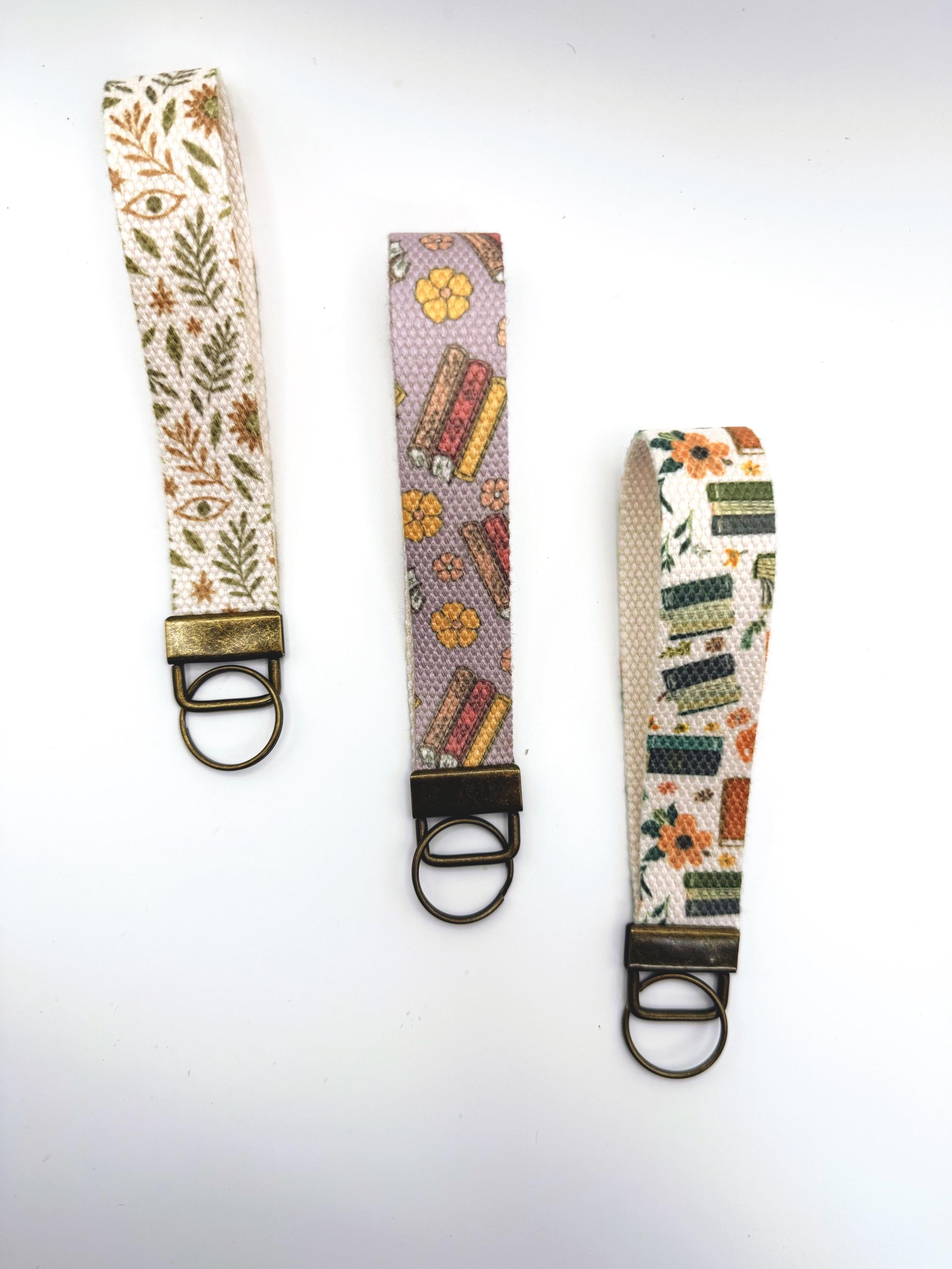 Book Lover Wristlet Keychain Canvas Key Fob Bookish Reader Gift Book Club Accessory I Love Books Wristlet Keychain for Readers everyday uses