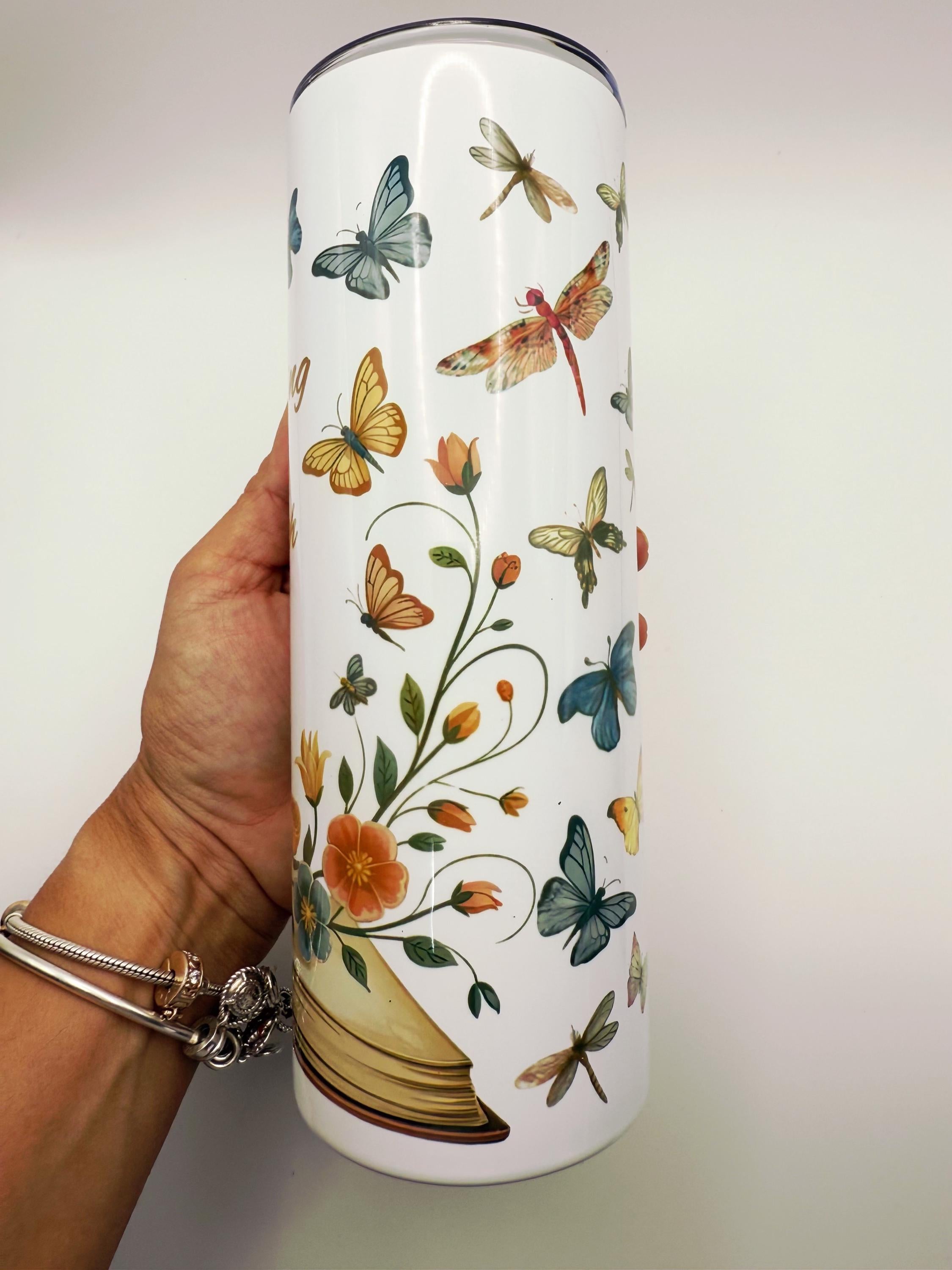 Walking With Jehovah Personalized Tumbler – Baptism Gift, Spiritual Milestone, Butterfly Floral Book Design, 20oz Stainless Steel Travel Cup