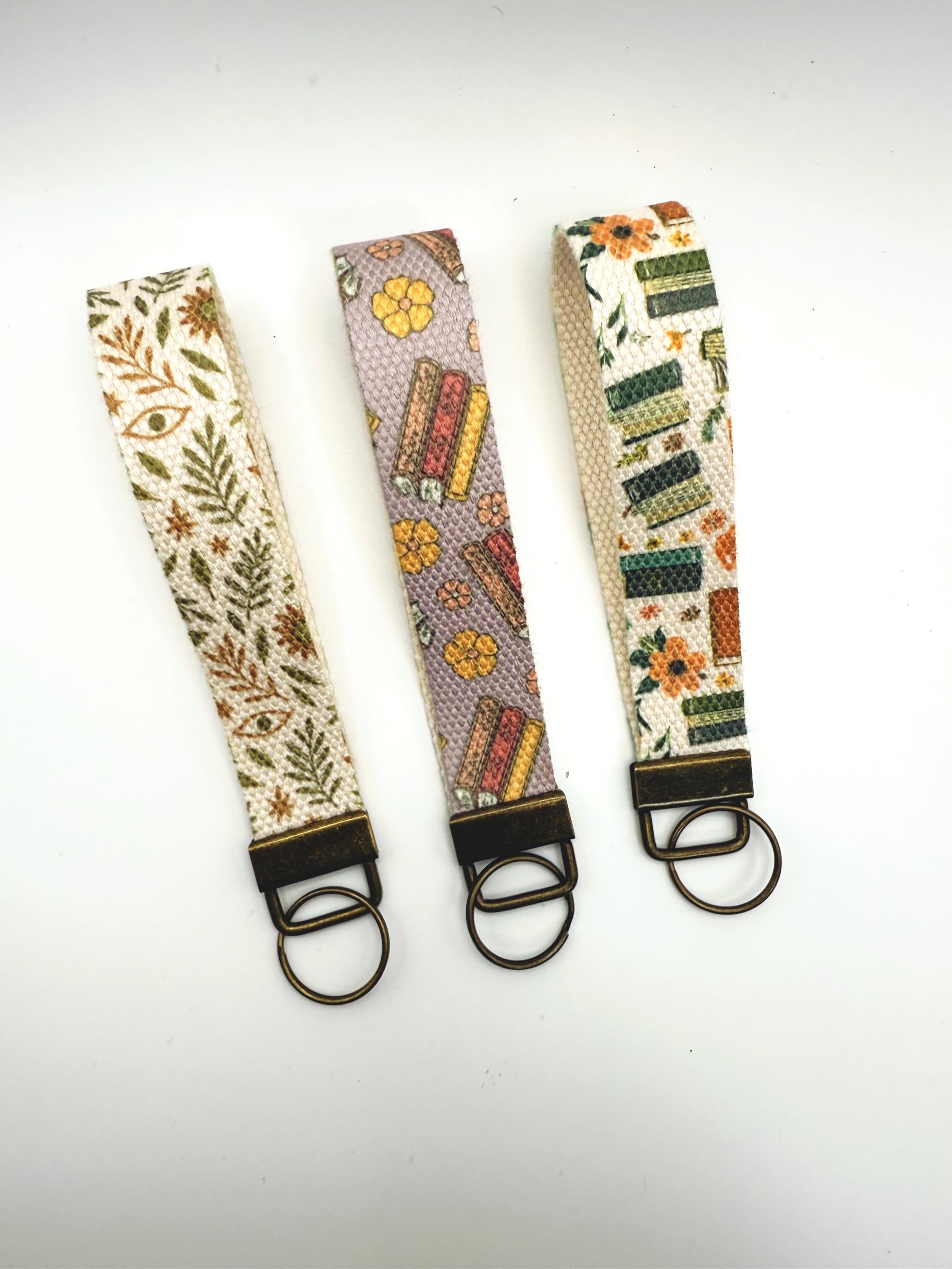 Book Lover Wristlet Keychain Canvas Key Fob Bookish Reader Gift Book Club Accessory I Love Books Wristlet Keychain for Readers everyday uses