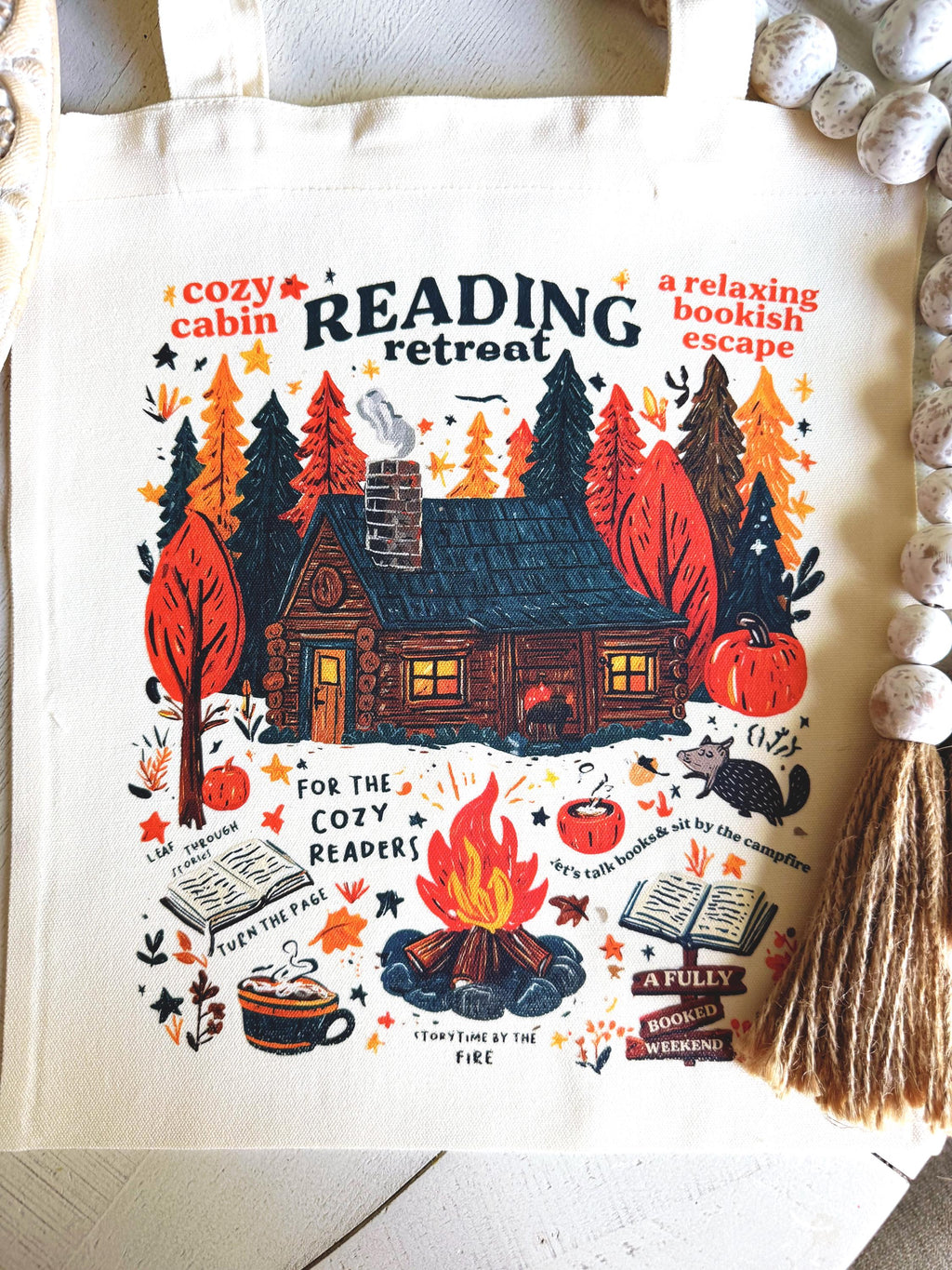 Retreat Tote Bag Cozy Cabin Reading Tote Bookish Weekend Memorabilia Fully Booked Weekend Tote Retreat Keepsake Gift for Readers Personalize