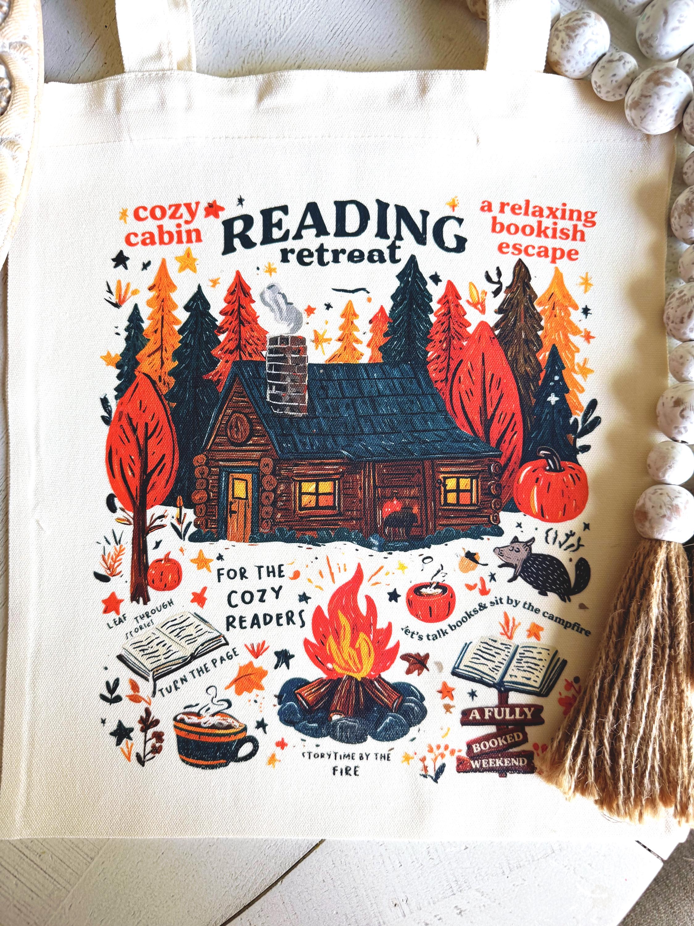 Retreat Tote Bag Cozy Cabin Reading Tote Bookish Weekend Memorabilia Fully Booked Weekend Tote Retreat Keepsake Gift for Readers Personalize