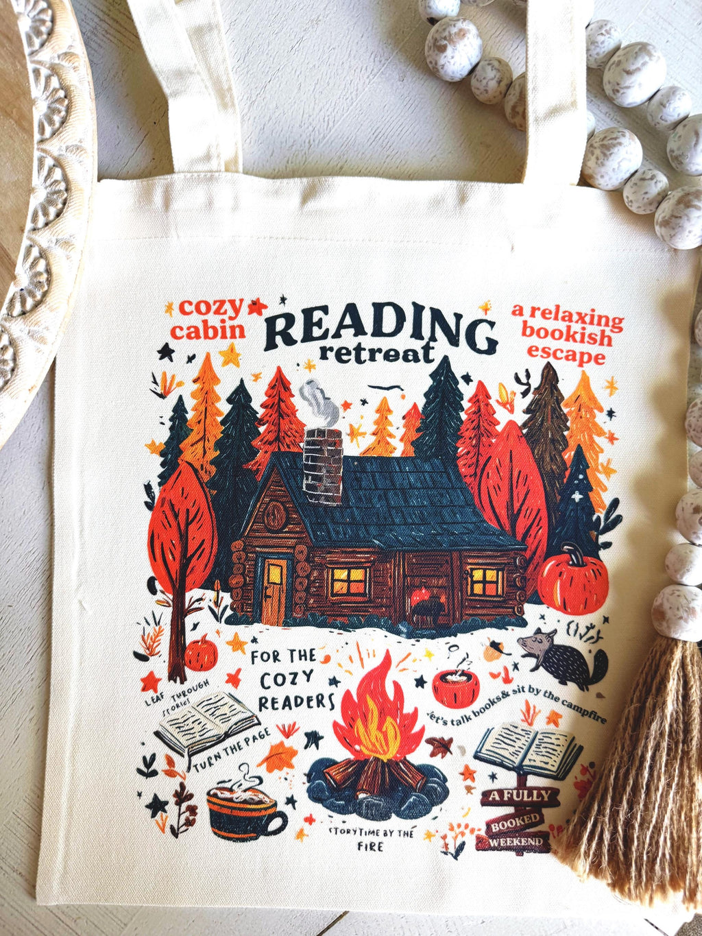 Retreat Tote Bag Cozy Cabin Reading Tote Bookish Weekend Memorabilia Fully Booked Weekend Tote Retreat Keepsake Gift for Readers Personalize