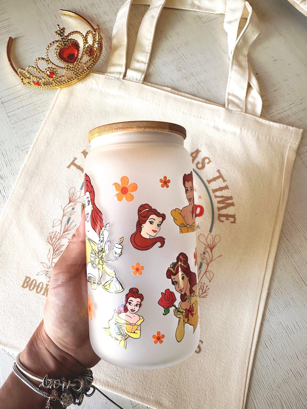 Princess Book Tote Bag Belle Book Shop Reusable Canvas Tote Book Lover Library Reading Bookish Bag