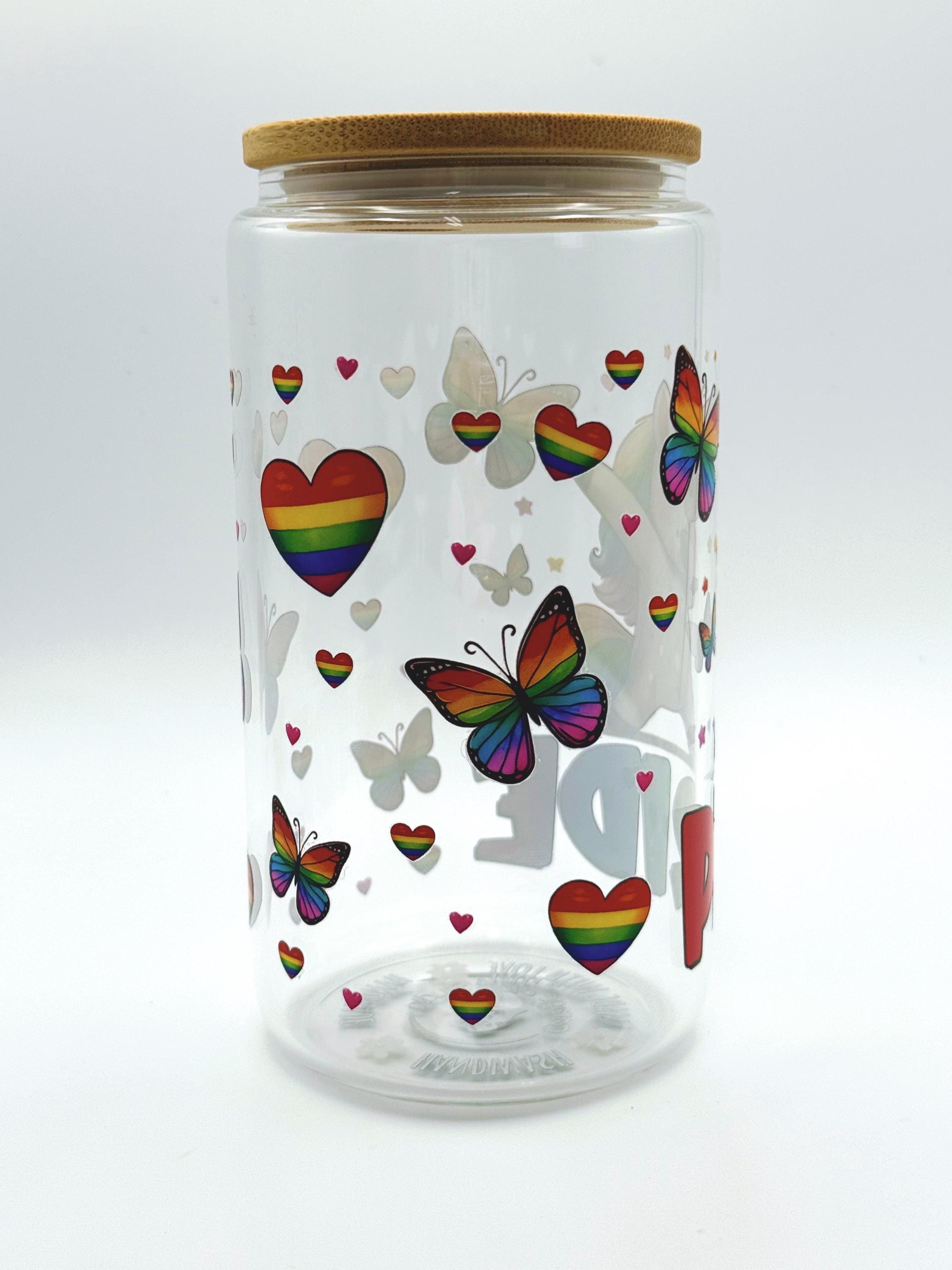 Glass Cup Pride Glass Cup Rainbow Iced Coffee Glass LGBTQ+ Gift Colorful Beer Can Glass Unicorn Cup Rainbows Cat Pride Cup