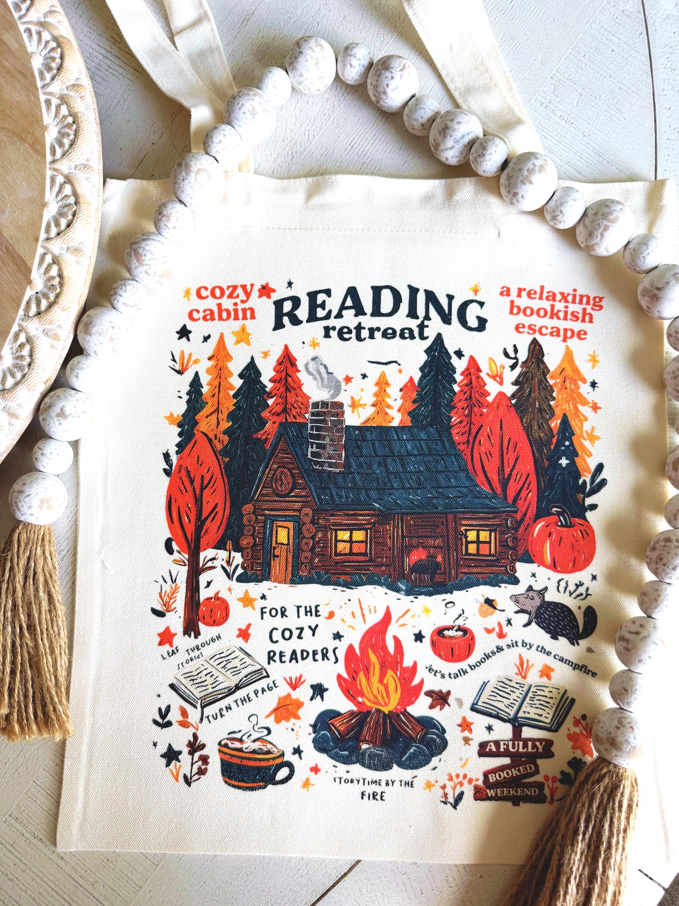Retreat Tote Bag Cozy Cabin Reading Tote Bookish Weekend Memorabilia Fully Booked Weekend Tote Retreat Keepsake Gift for Readers Personalize