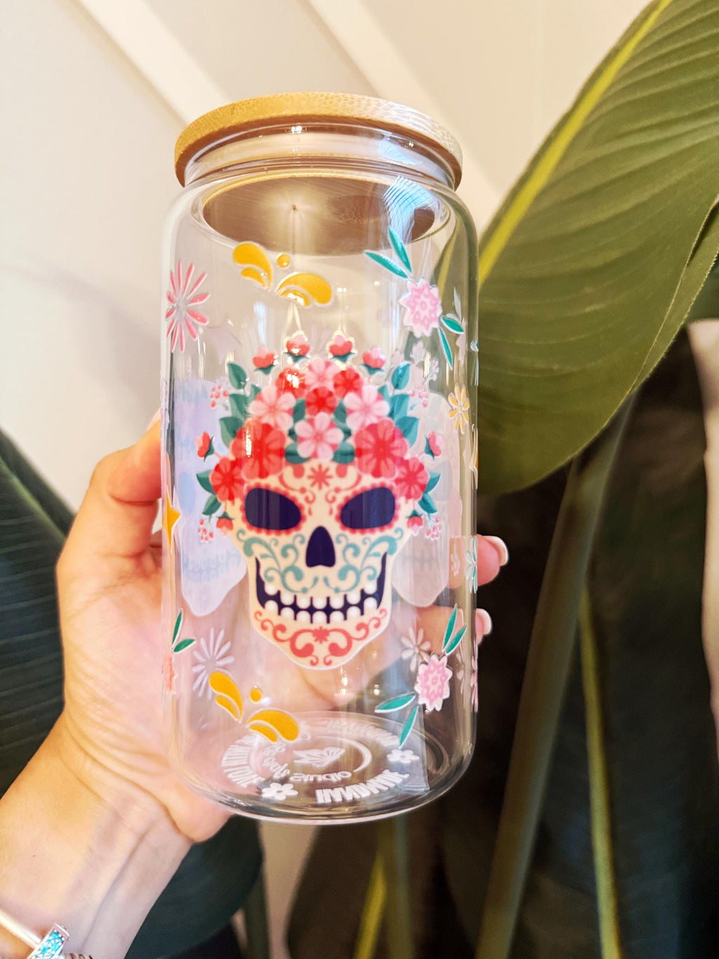 Dia De Los Muertos Glass Cup Sugar Skull Iced Coffee Cup Calavera Skeleton Glass Tumbler Day of the Dead Halloween Cup La Chismosa 16oz Cup