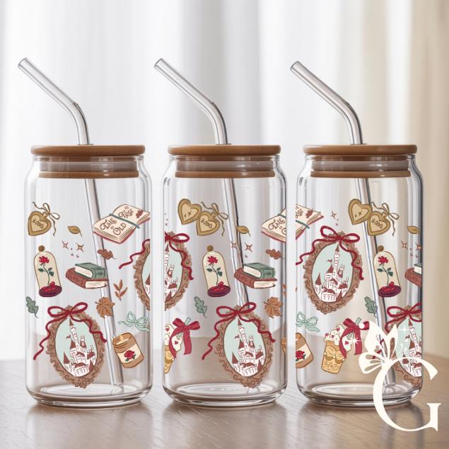 Belle Book Shop Glass Cup Bookish Iced Coffee Cup Reusable Book Lover Drinkware Princess Inspired Mug