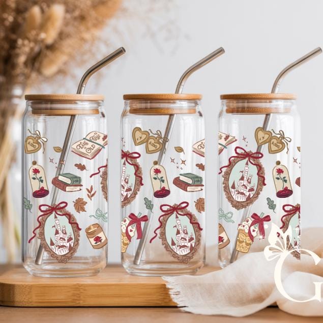 Belle Book Shop Glass Cup Bookish Iced Coffee Cup Reusable Book Lover Drinkware Princess Inspired Mug