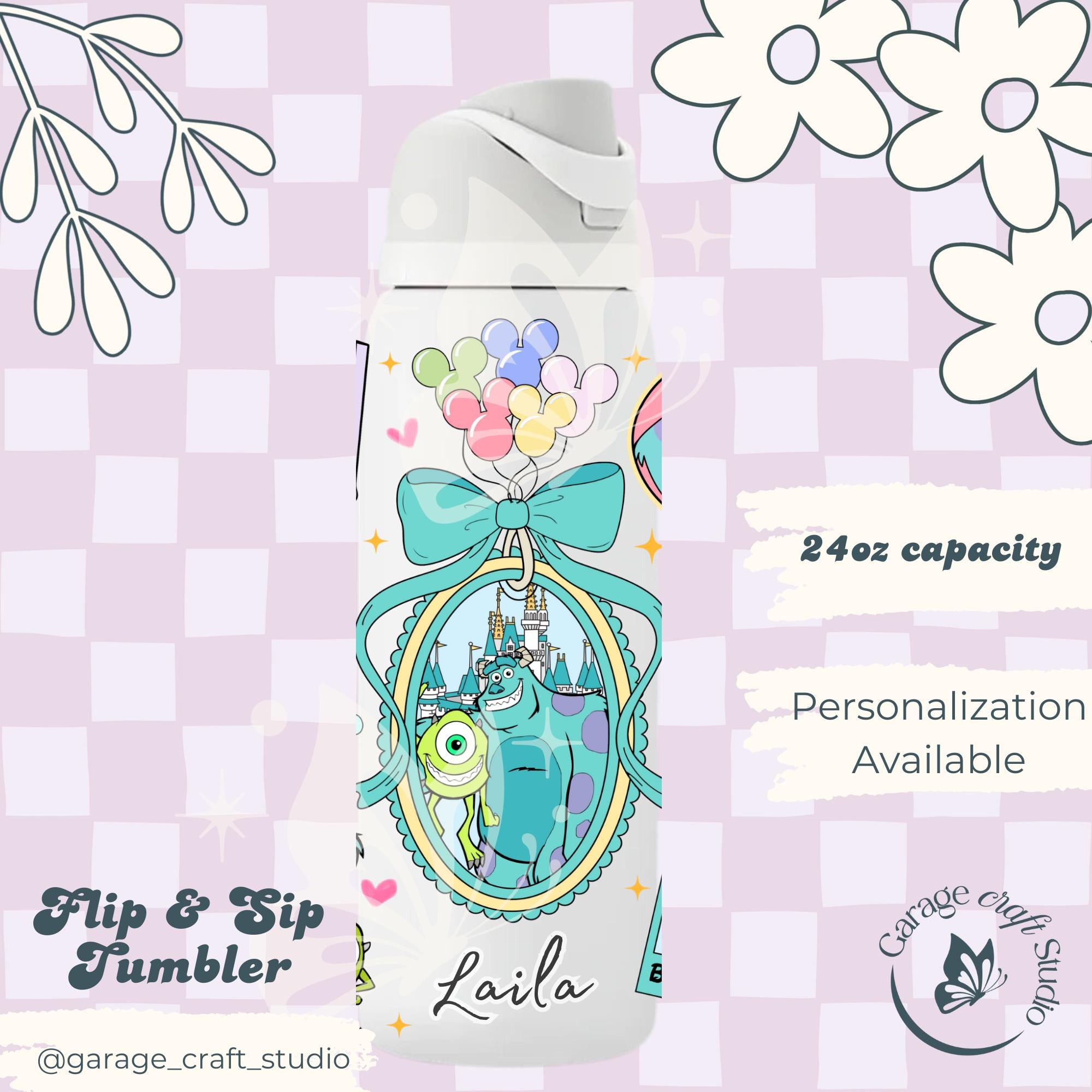 Valentine Tumbler 24oz Flip Top Leakproof Reusable Water Bottle Personalized Everyday Cup Monsters Tumbler Gift Drinkware