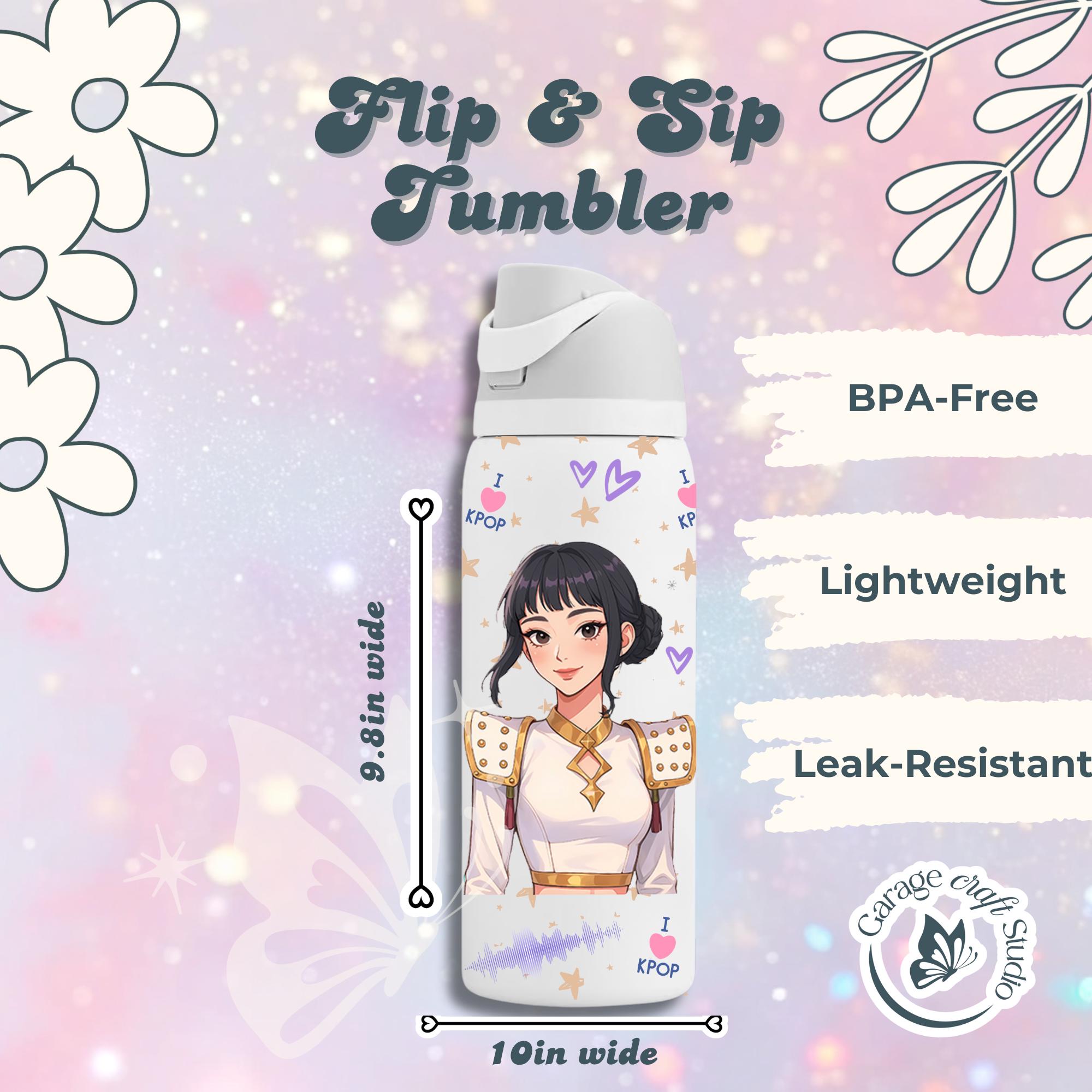 K Pop Tumbler 24oz Flip Top Leakproof Reusable Water Bottle Personalized Everyday Cup Trendy Teen Gift Drinkware