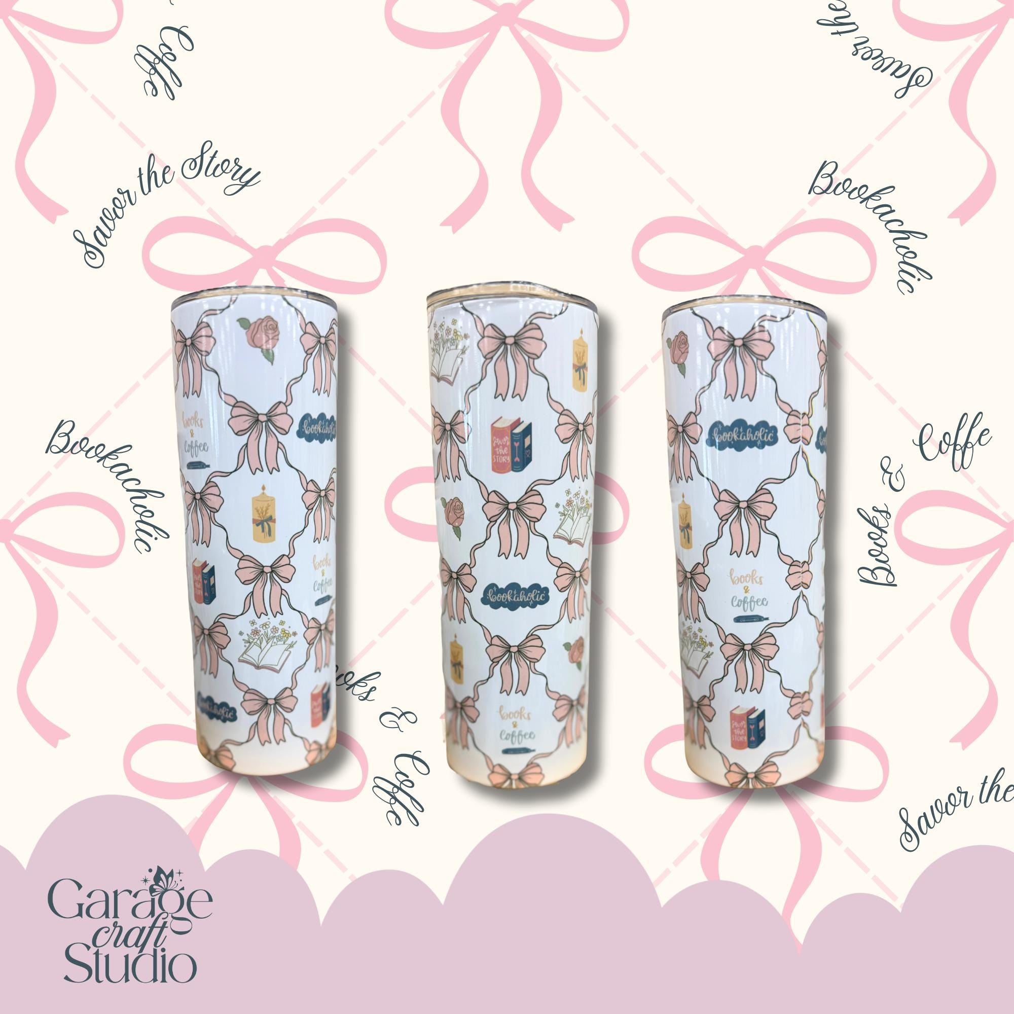 Bookish 20 Ounce Tumbler Personalized Book Lover Cup Books and Coffee Slim Stainless Steel Custom Name Cup Everyday Gift for Book Lover