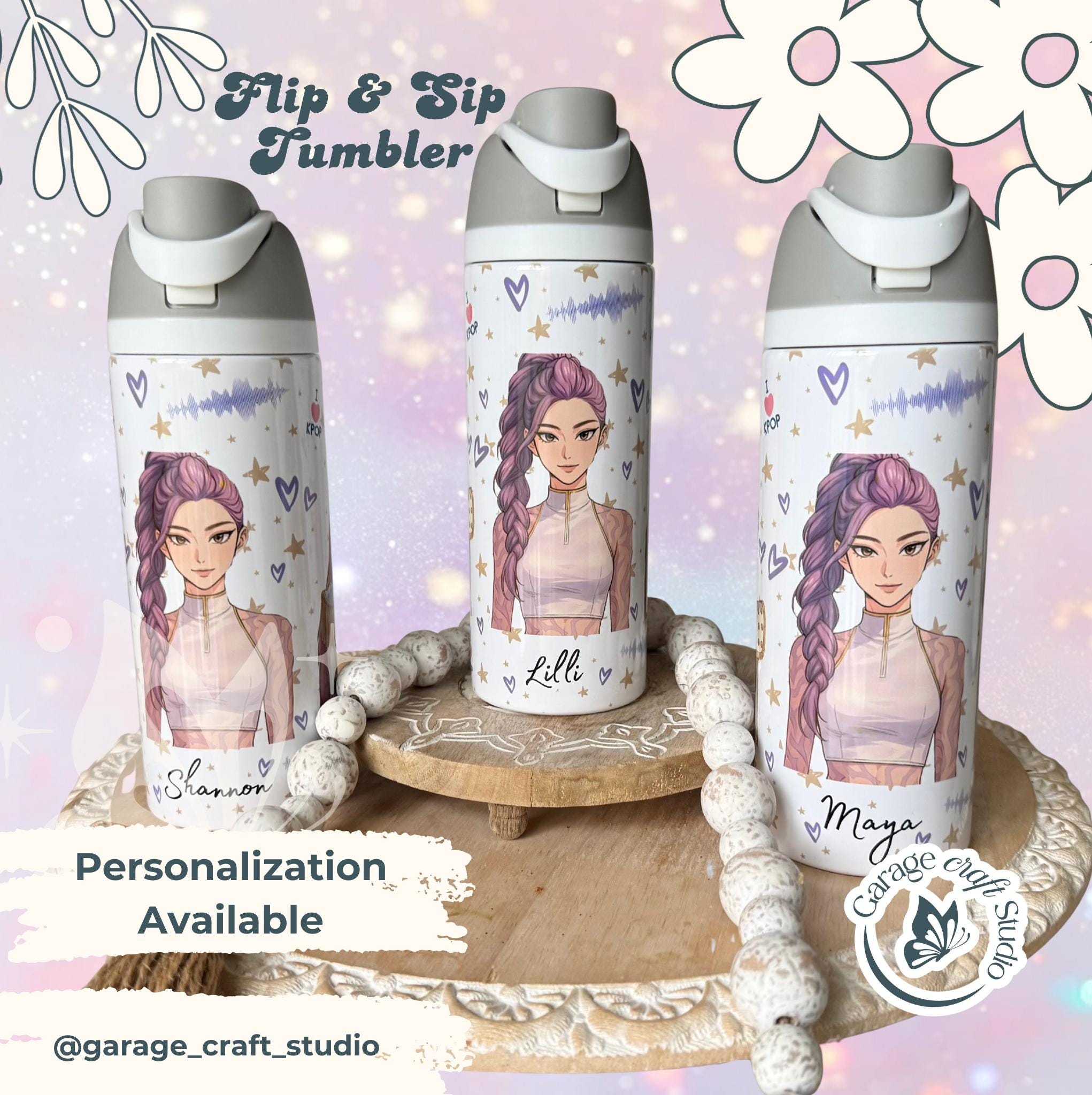 K Pop Tumbler 24oz Flip Top Leakproof Reusable Water Bottle Personalized Everyday Cup Trendy Teen Gift Drinkware