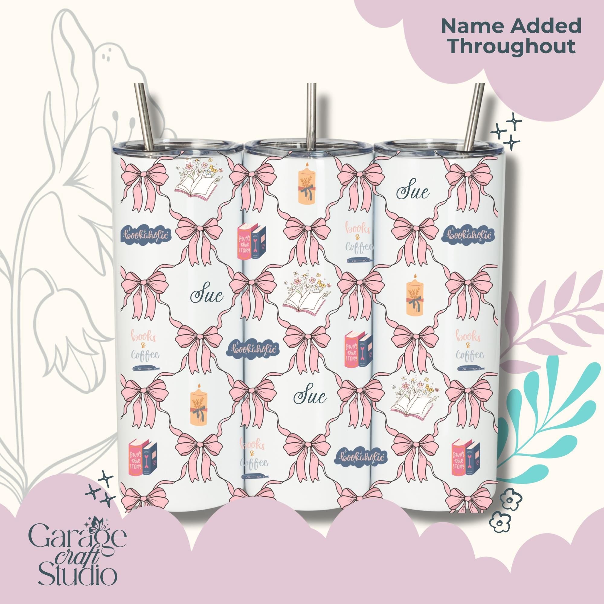 Bookish 20 Ounce Tumbler Personalized Book Lover Cup Books and Coffee Slim Stainless Steel Custom Name Cup Everyday Gift for Book Lover